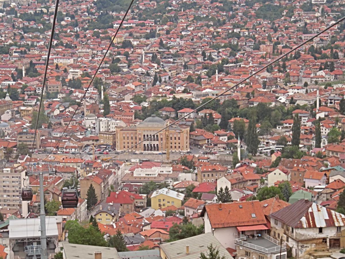 Sarajevo Town Hall taken from Trebević cable car 