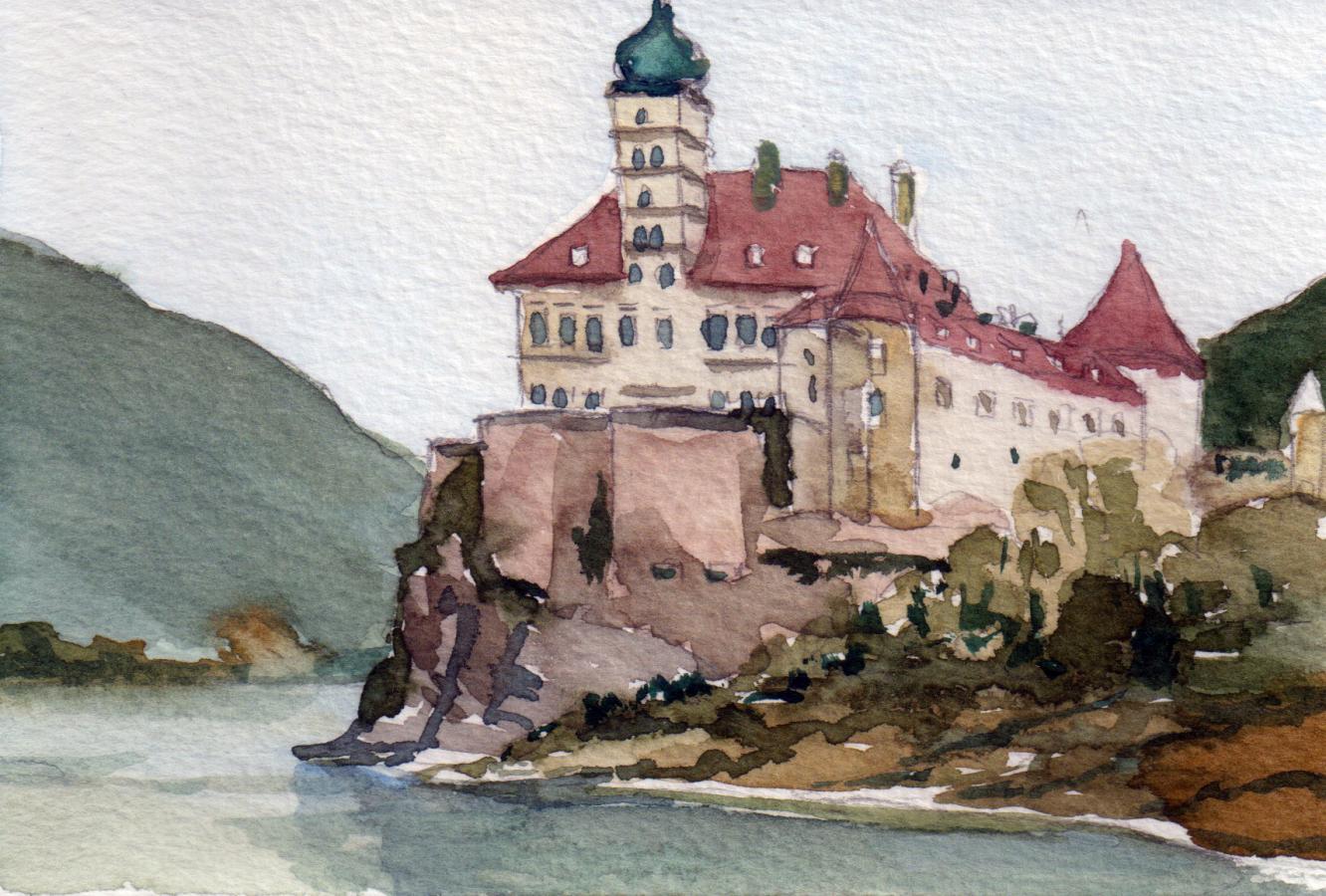 Schloss Schönbuhel, watercolour, 10 x 15 cm 