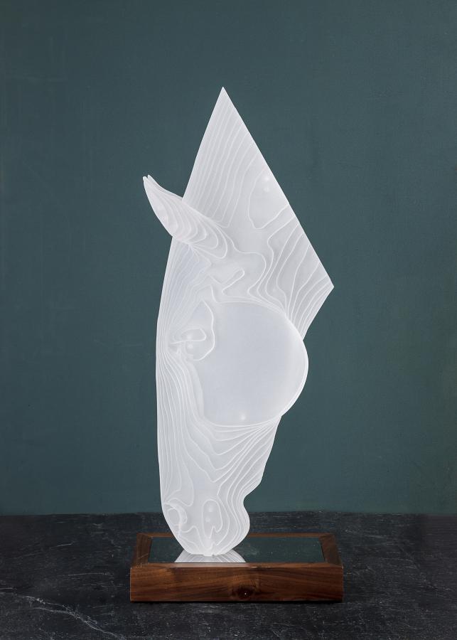 Tom Hiscocks' Caballo Bebedor I. 65cm x 27cm x 16cm. Acrylic on polished steel on American Walnut. Edition of 12. 
