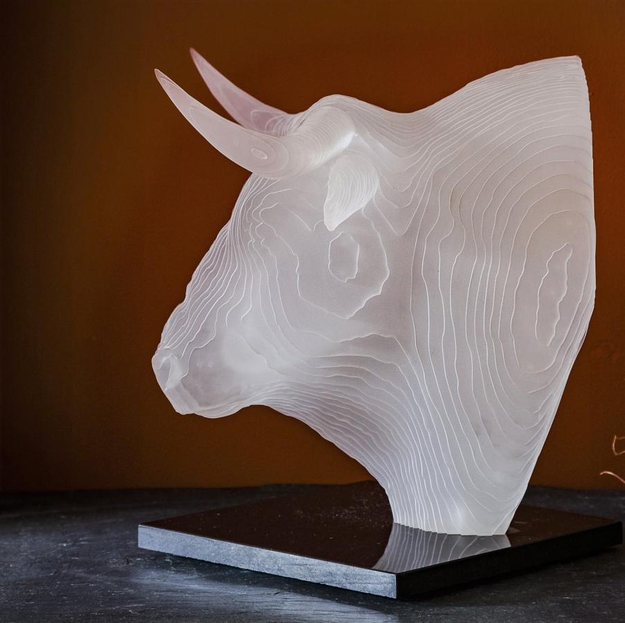 Tom Hiscocks' El Toro I' 42cm x 39cm x 39cm. Acrylic on granite. 