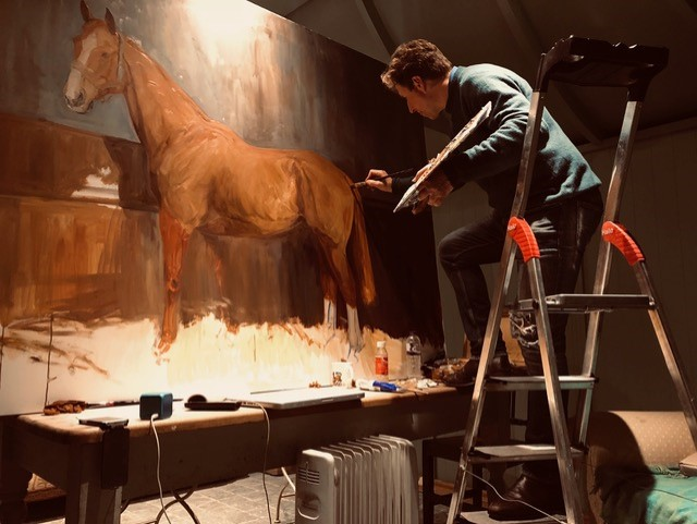 Artist Daniel Crane and work in progress