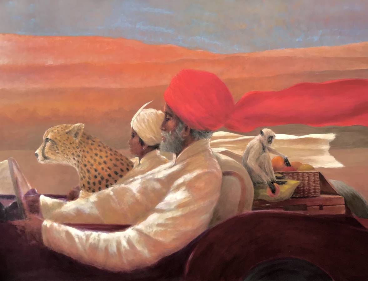 Monkey and Maharaja Picnic, Acrylic on Canvas, Lincoln Seligman