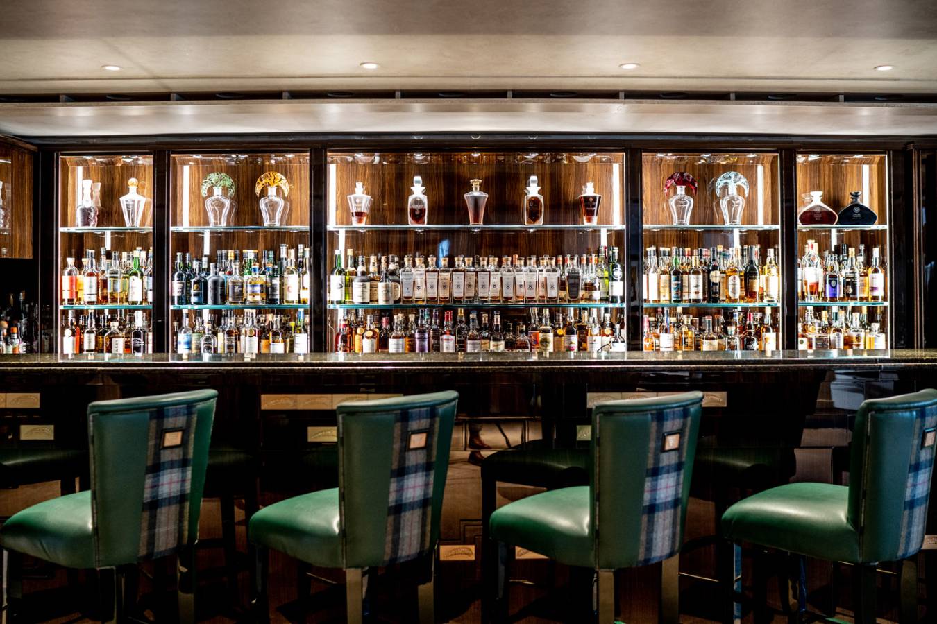 A wide range of whisky in the bar