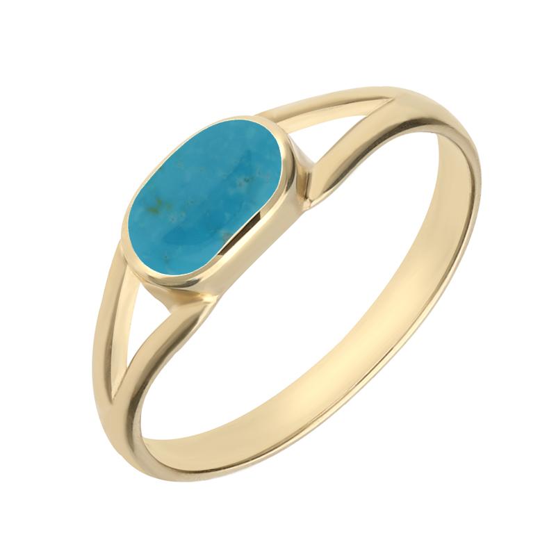9ct Yellow Gold Turquoise Oval Split Shank Ring