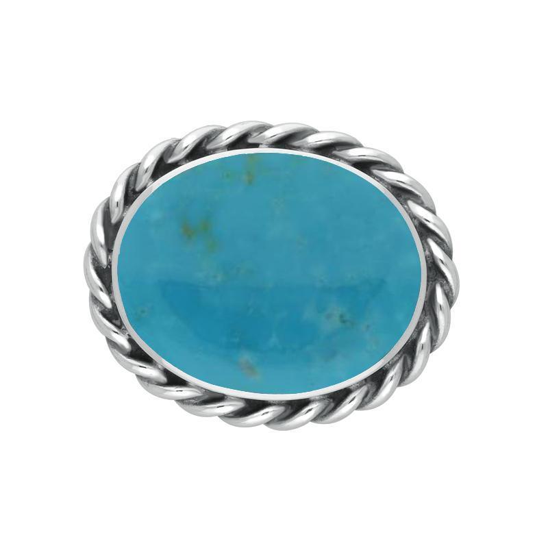 Sterling Silver Turquoise Large Oval Rope Edge Brooch
