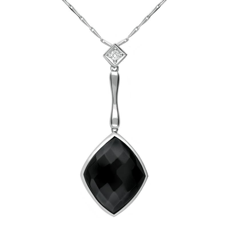 18ct White Gold Whitby Jet Diamond Faceted Cushion Necklace D