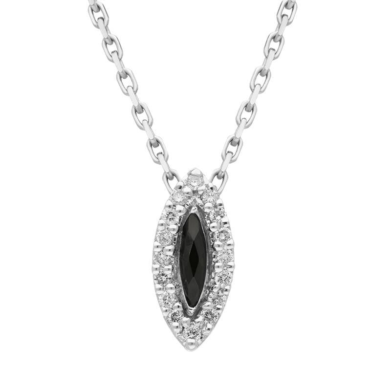 18ct White Gold Whitby Jet 0.09ct Diamond Marquise Necklace - White Gold