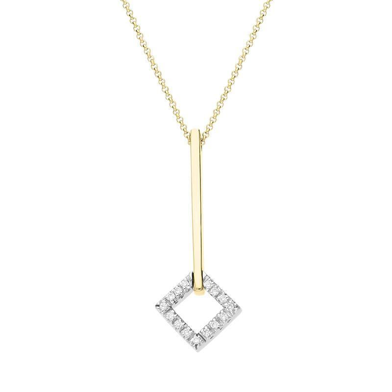 18ct Yellow Gold Diamond Square Drop Necklace - Yellow Gold