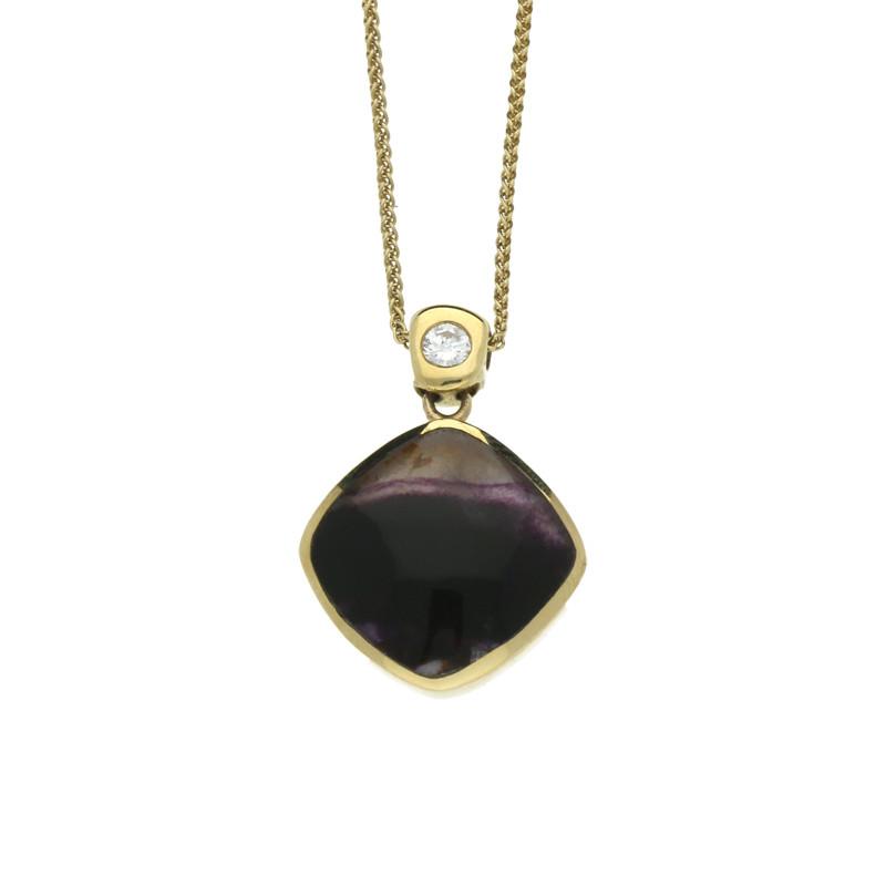 18ct Yellow Gold Blue John 0.10ct Diamond Cushion Necklace - Yellow Gold