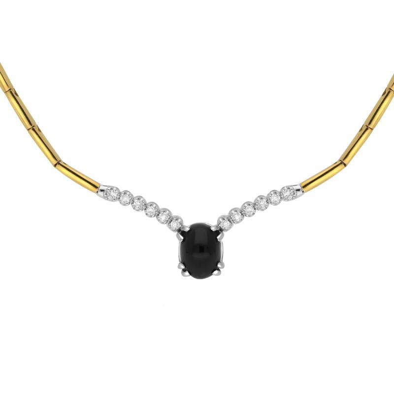 18ct Yellow White Gold Whitby Jet and Diamond Oval Centre Necklace - Yellow Gold