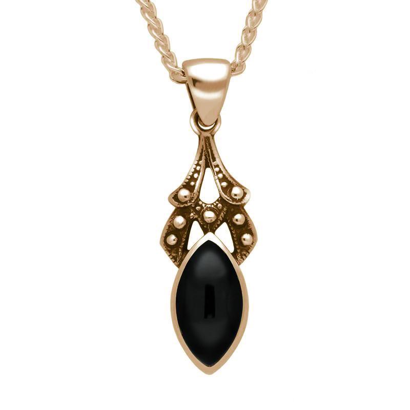 9ct Rose Gold Whitby Jet Marquise Drop Necklace