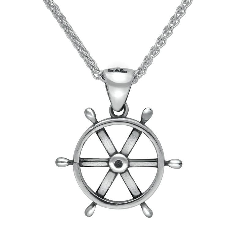 Sterling Silver Regatta Ships Wheel Necklace - Silver