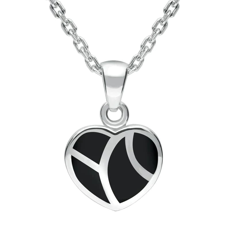Sterling Silver Whitby Jet Inlaid Heart Necklace