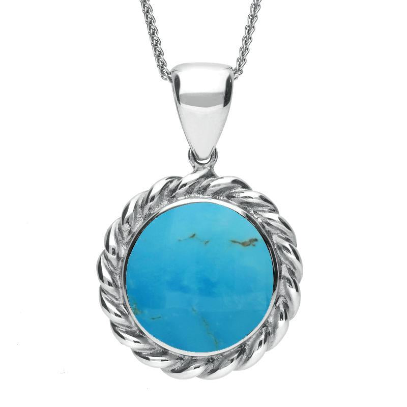 Sterling Silver Turquoise Round Rope Twist Necklace