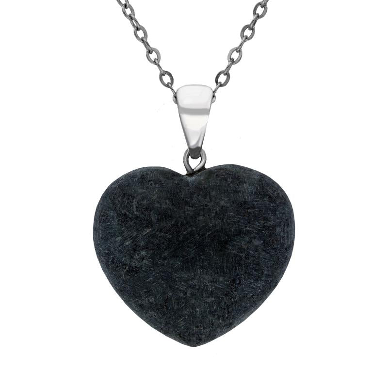 Silver Plated Preseli Bluestone Carved Heart Necklace D