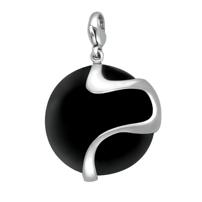 Sterling Silver Whitby Jet Wavy Disc Large Charm - Silver