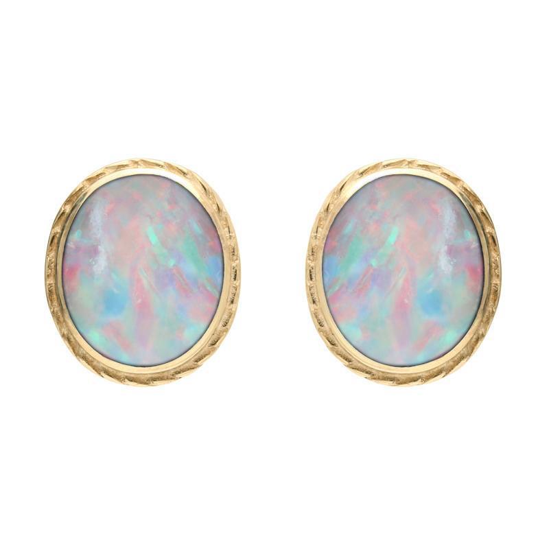 9ct Yellow Gold Opal Rope Edged Stud Earrings