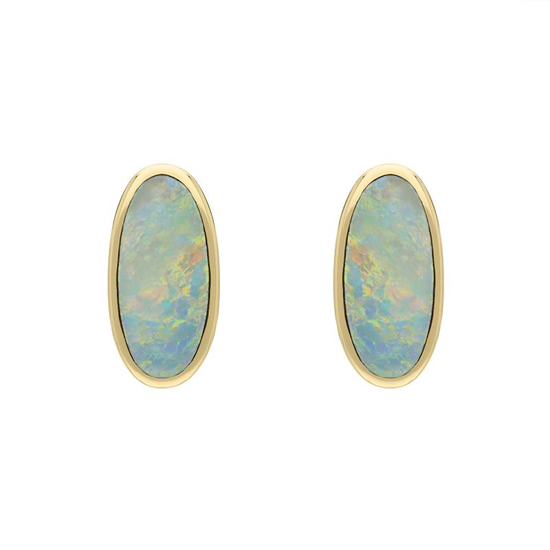 9ct Yellow Gold Opal Small Long Oval Stud Earrings