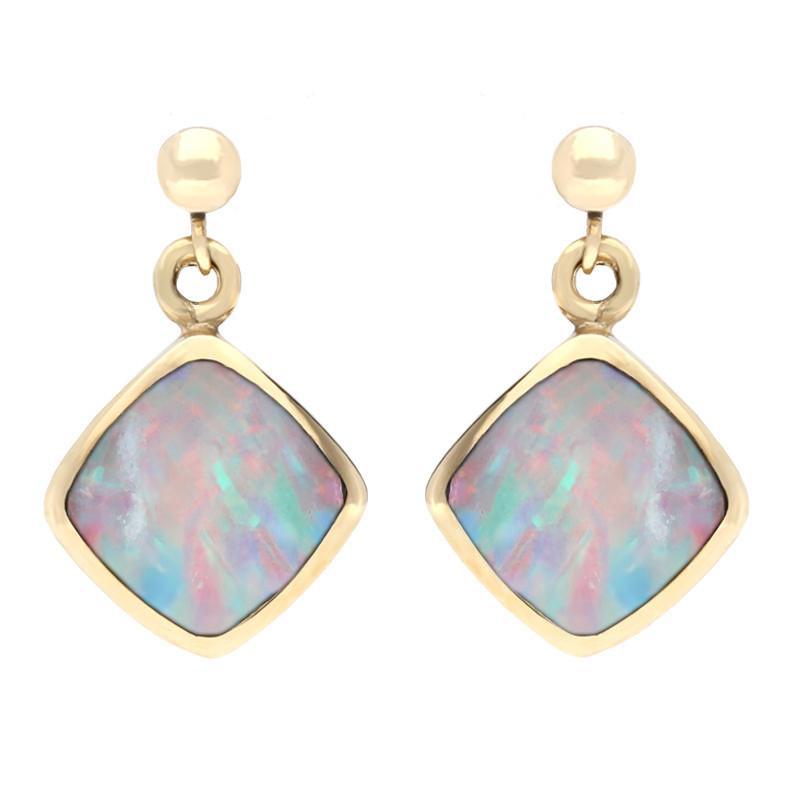 9ct Yellow Gold Opal Cushion Drop Earrings