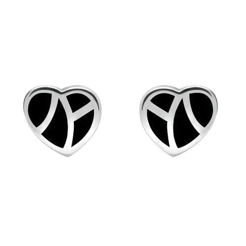 Sterling Silver Whitby Jet Inlaid Heart Stud Earrings