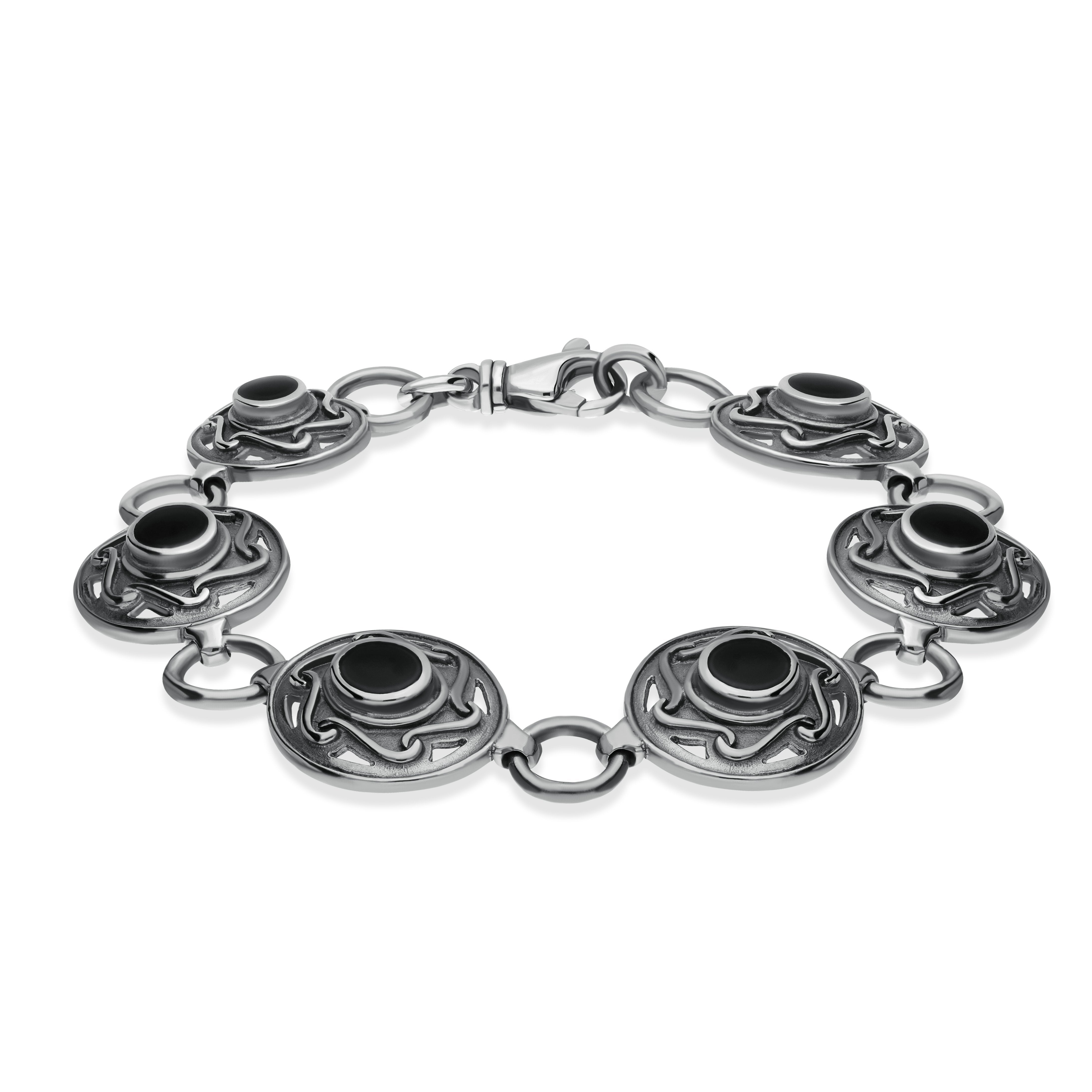 Sterling Silver Whitby Jet 6 Stone Celtic Curl Bracelet