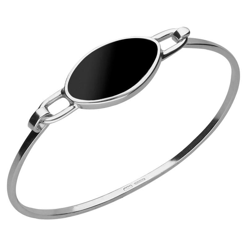Sterling Silver Whitby Jet Oval Slim Bangle - Option1 Value Silver