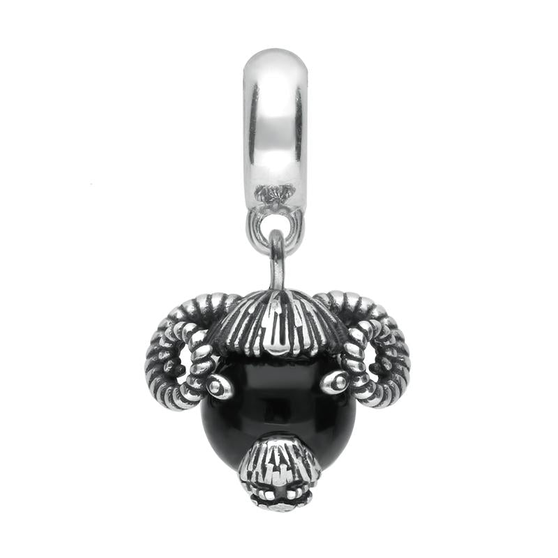 Sterling Silver Whitby Jet Great Yorkshire Show Rams Head Tube Charm