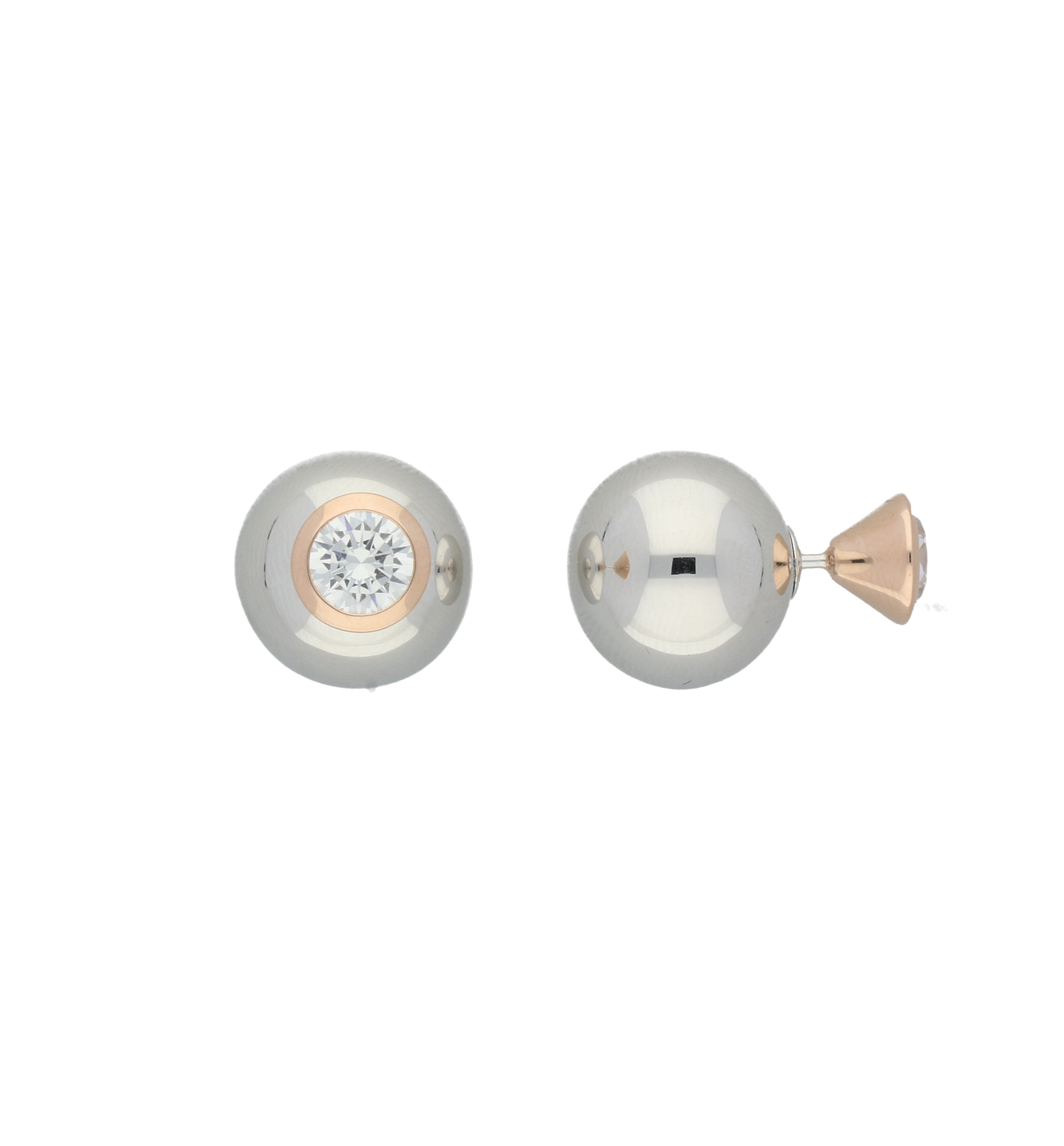 Sterling Silver and Rose Gold Plated Sterling Silver White Cubic Zirconia Earrings - Option1 Value Silver