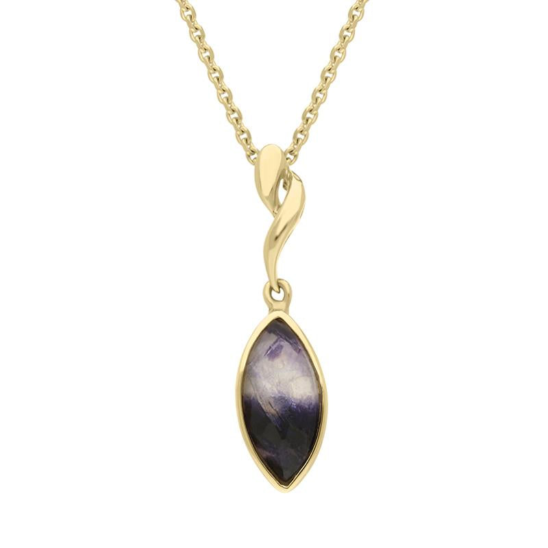 18ct Yellow Gold Blue John Faceted Unique Marquise Necklace