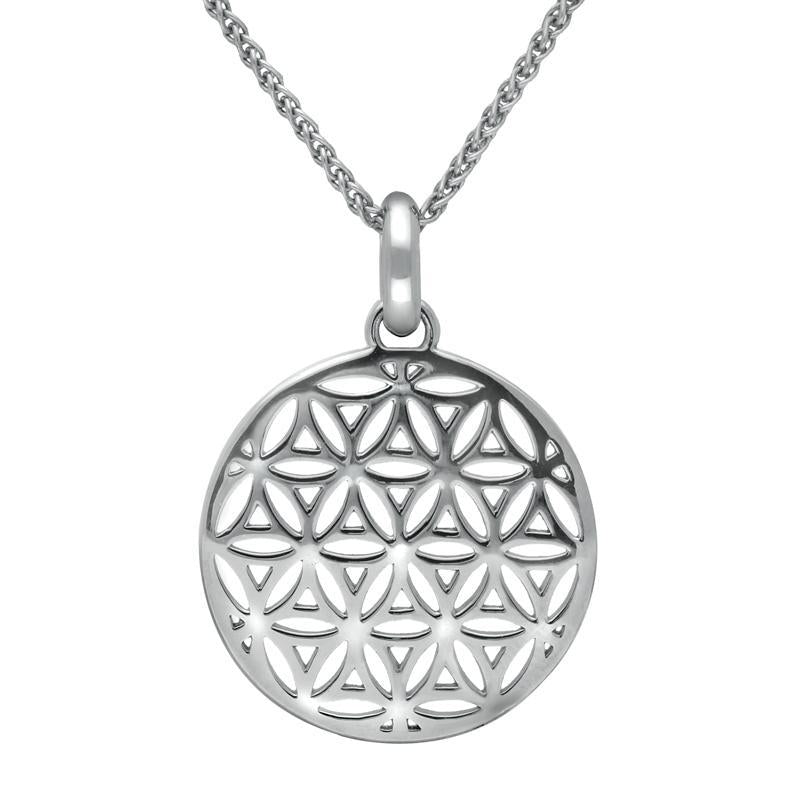 Sterling Silver Round Pierced Disc Necklace - Silver
