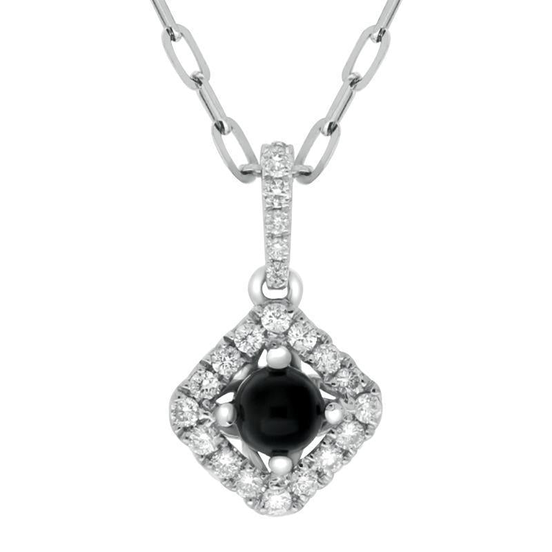 18ct White Gold Whitby Jet 0.15ct Diamond Set Rhombus Necklace