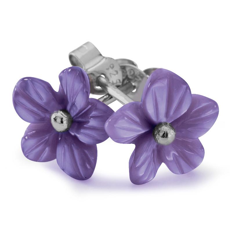 Sterling Silver Amethyst Tuberose 10mm Pansy Stud Earrings - Silver