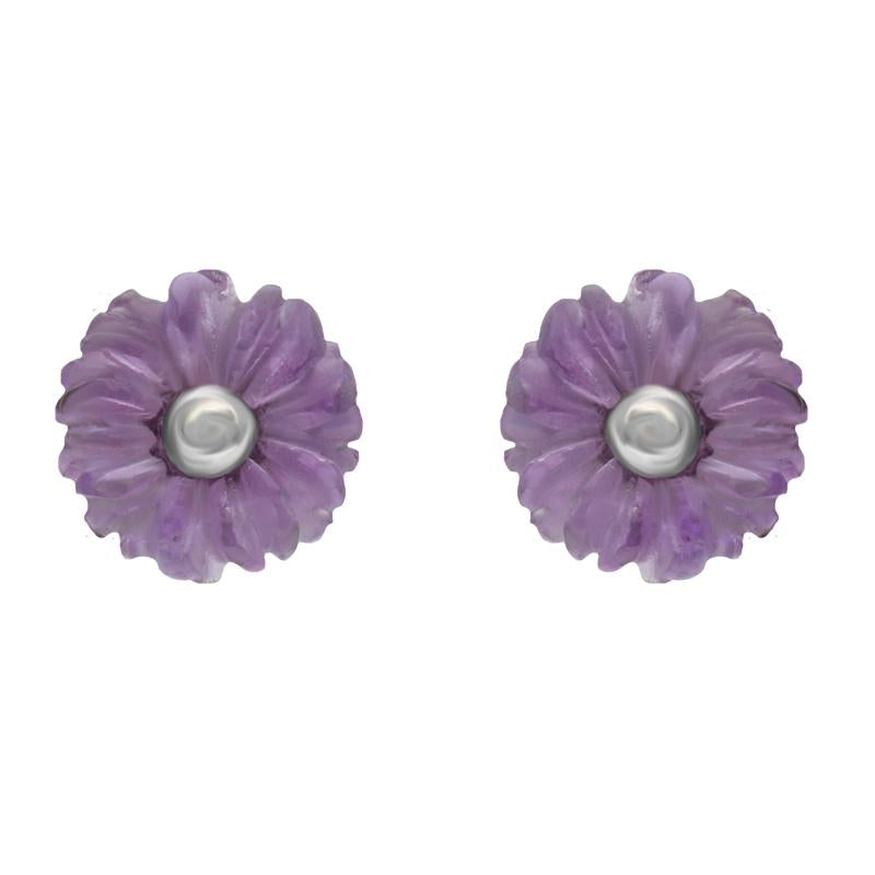 Sterling Silver Amethyst Tuberose 6mm Daisy Stud Earrings - Silver