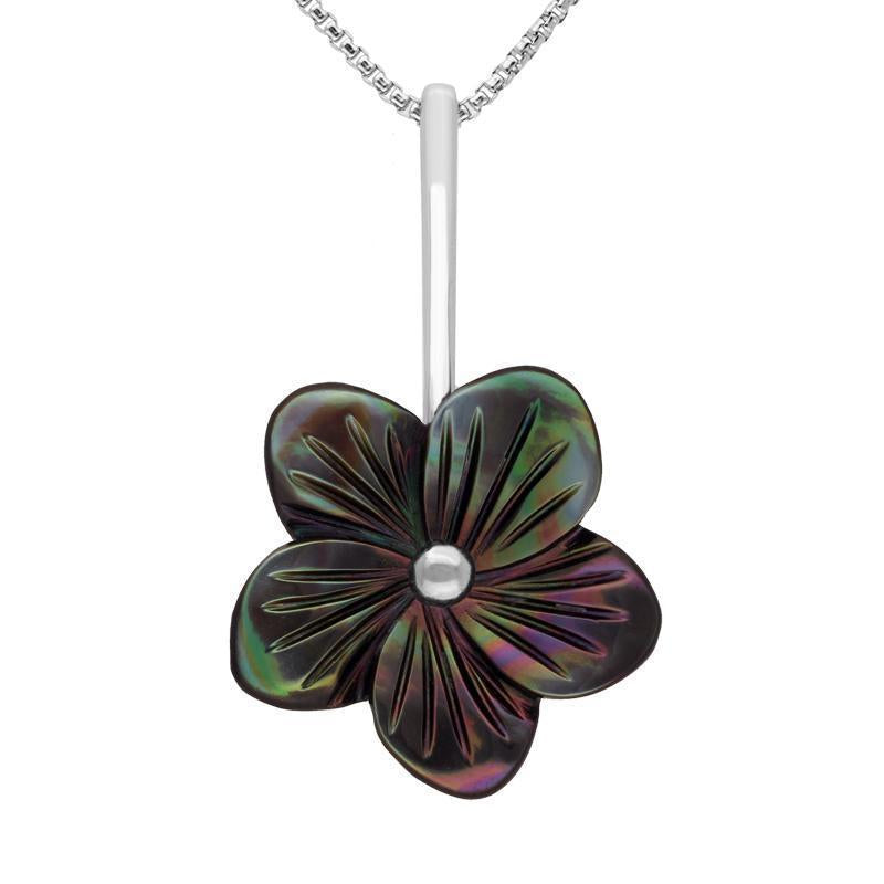 Sterling Silver Dark Mother of Pearl Tuberose 20mm Pansy Necklace - Silver