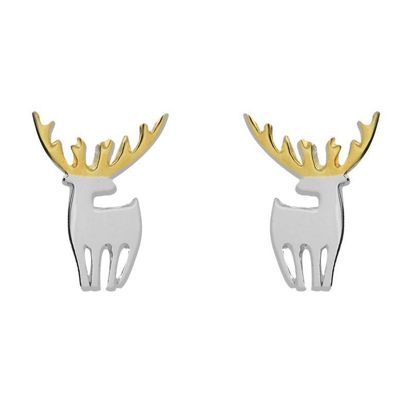 Yellow Gold Plated Sterling Silver Reindeer Silhouette Earrings - Option1 Value Yellow Gold