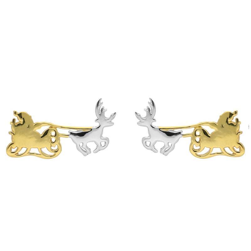 Yellow Gold Plated Sterling Silver Santa's Sleigh Stud Earrings - Option1 Value Yellow Gold