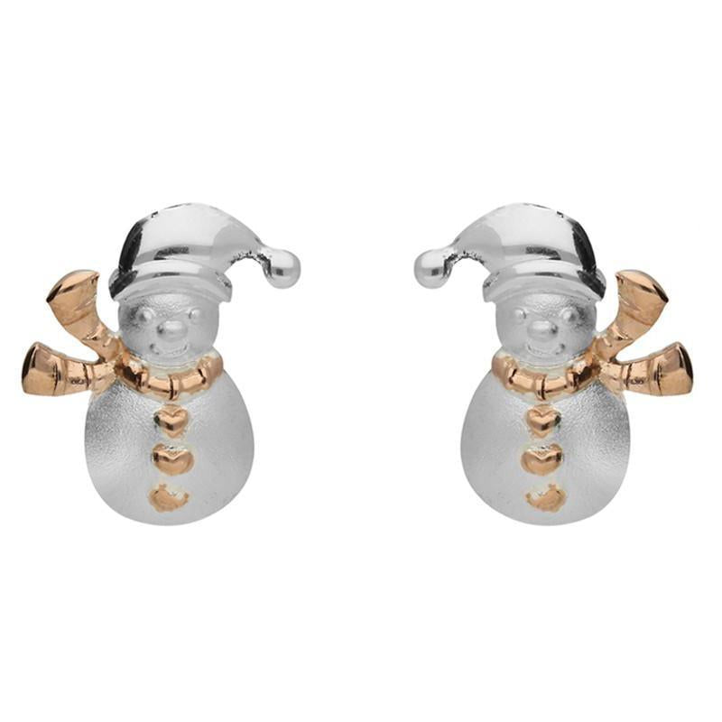 Rose Gold Plated Sterling Silver Snowman Stud Earrings - Option1 Value Silver