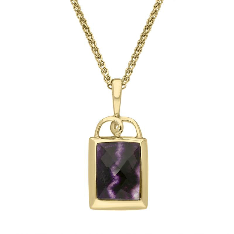 18ct Yellow Gold Blue John Faceted Unique Oblong Necklace