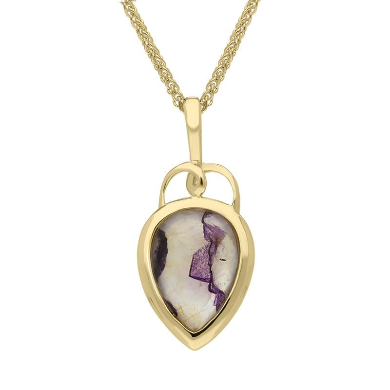 18ct Yellow Gold Blue John Faceted Upside Down Pear Necklace