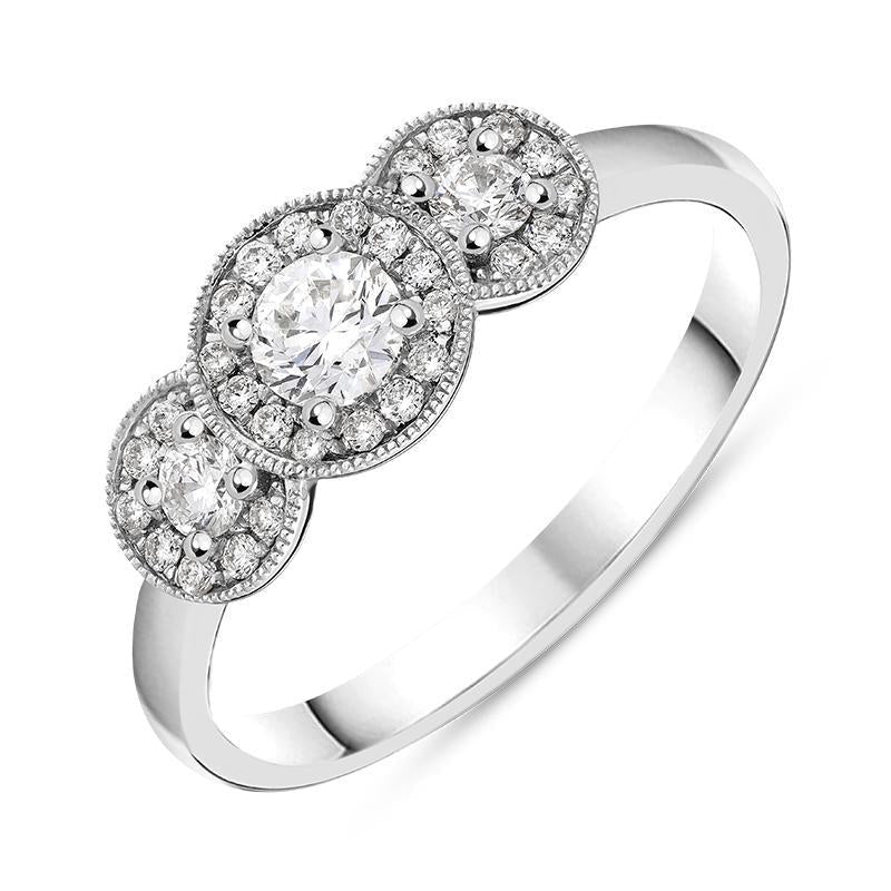 18ct White Gold 0.45ct Diamond Trilogy Halo Ring