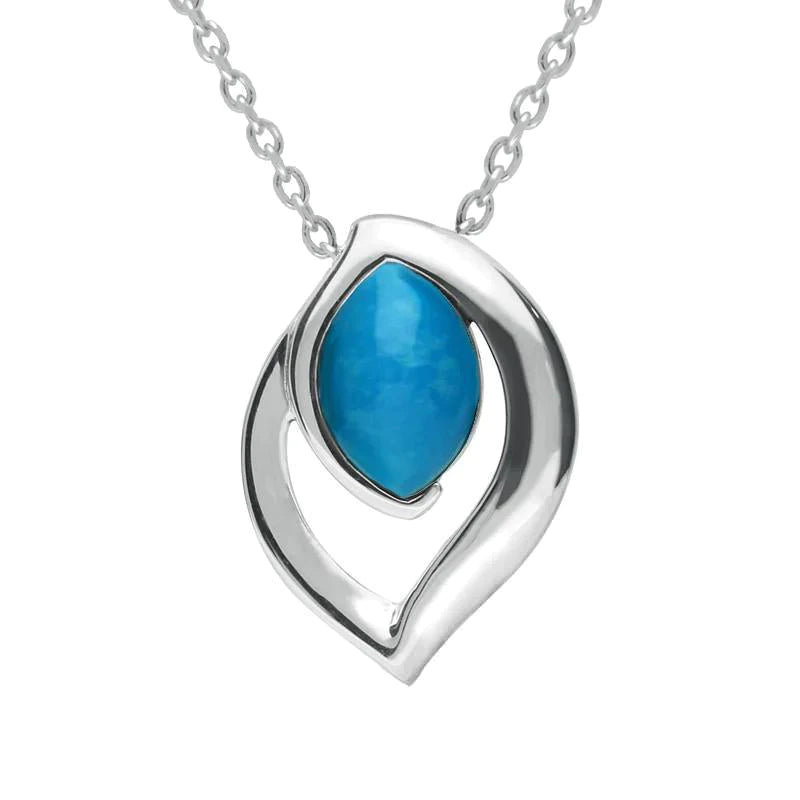 Sterling Silver Turquoise Marquise Flame Necklace - Silver