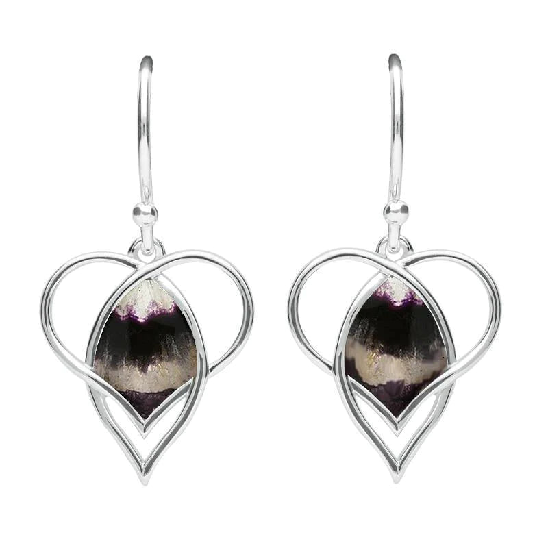 Sterling Silver Blue John Open Heart Twist Drop Earrings - Silver