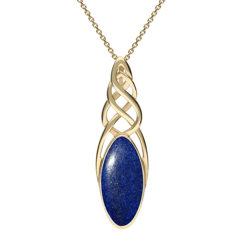 9ct Yellow Gold Lapis Lazuli Long Marquise Celtic Necklace - Option1 Value