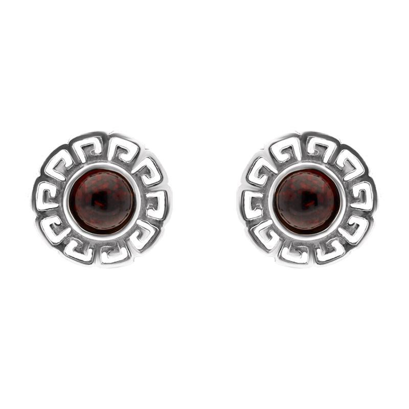 Sterling Silver Amber Greek Style Stud Earrings - Silver