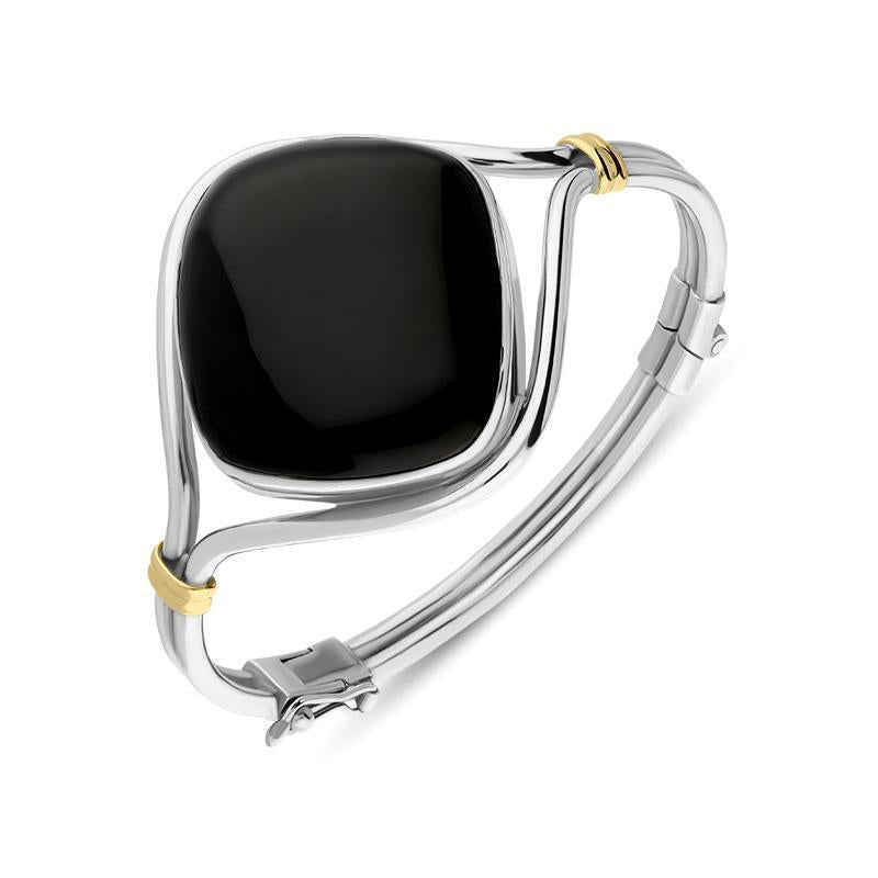 Sterling Silver 18ct Yellow Gold Whitby Jet Square Hinged Bangle