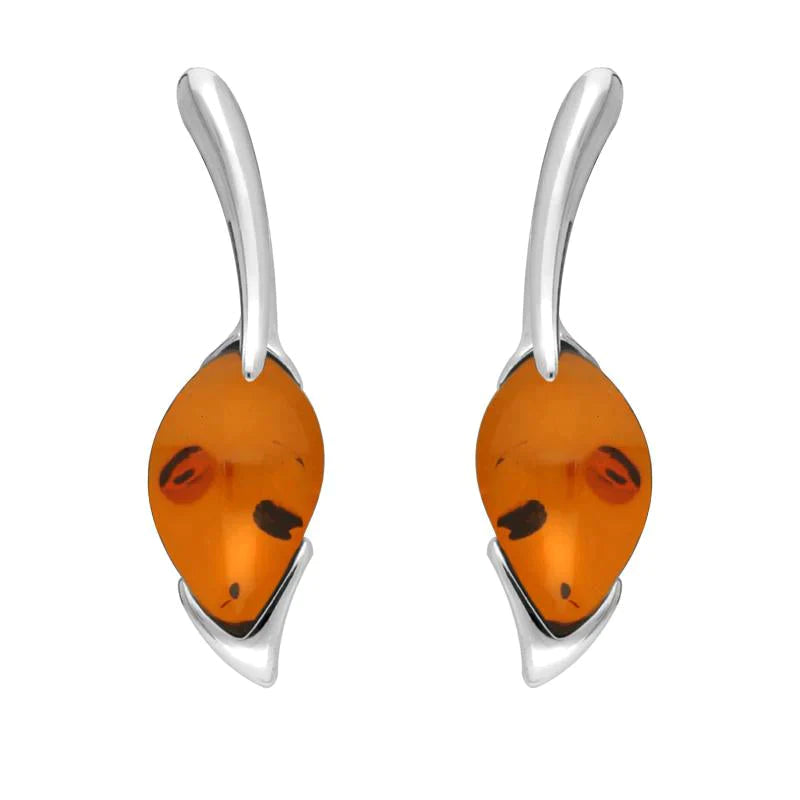 Sterling Silver Amber Pear Wave Top Drop Earrings - Silver