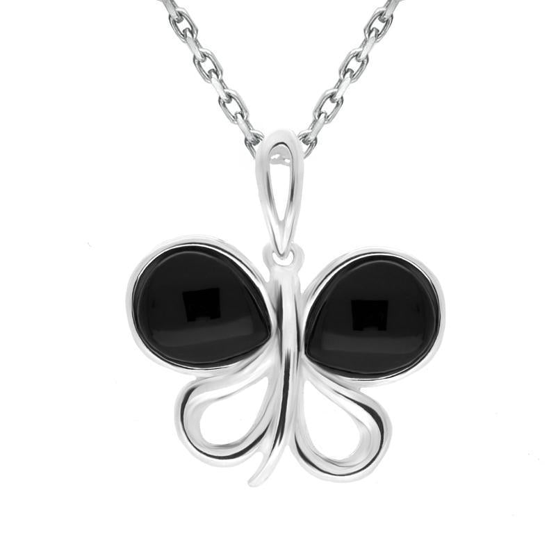 Sterling Silver Whitby Jet Two Stone Butterfly Necklace