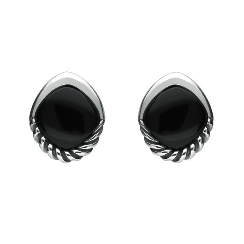 Sterling Silver Whitby Jet Diamond Rope Bottom Stud Earrings