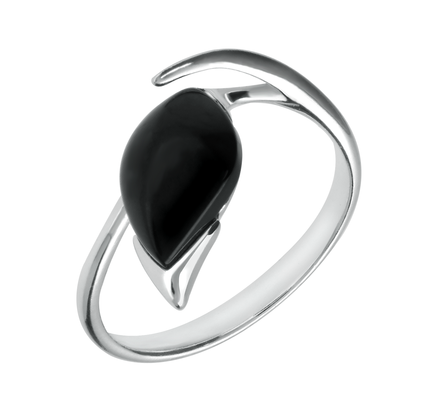 Sterling Silver Whitby Jet Pear Wave Shank Ring