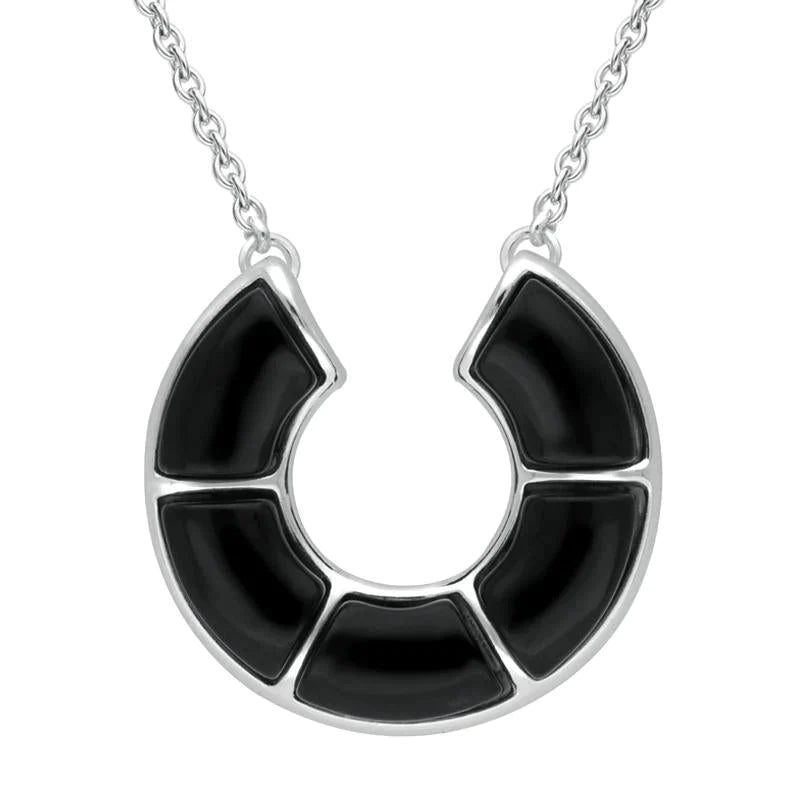 Sterling Silver Whitby Jet Five Stone Circle Necklace - Silver